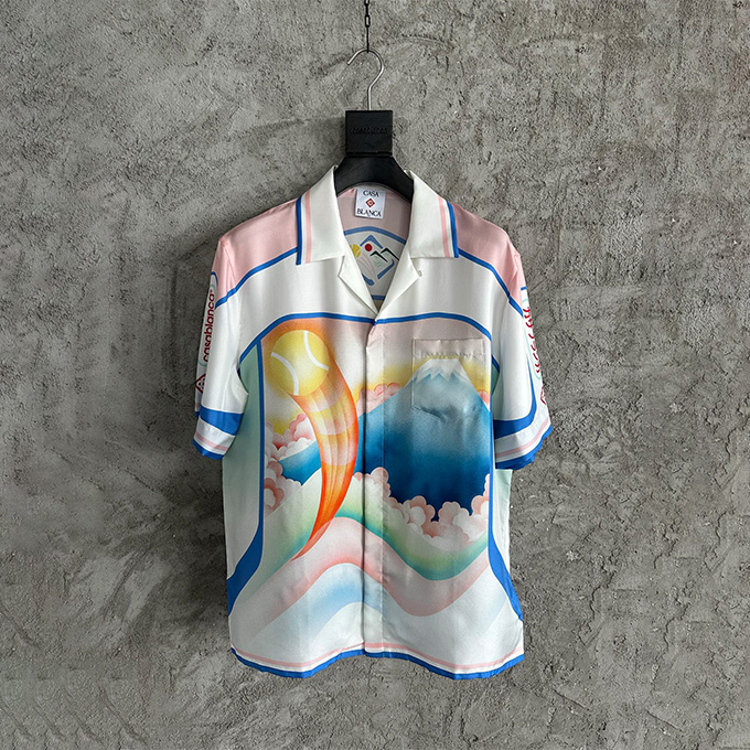 casablanca volcano print silk short sleeve shirt